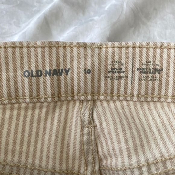 Old Navy Women's Beige Striped Extra High Rise Cotton Pants Size 10 Straight Leg - Picture 7 of 16